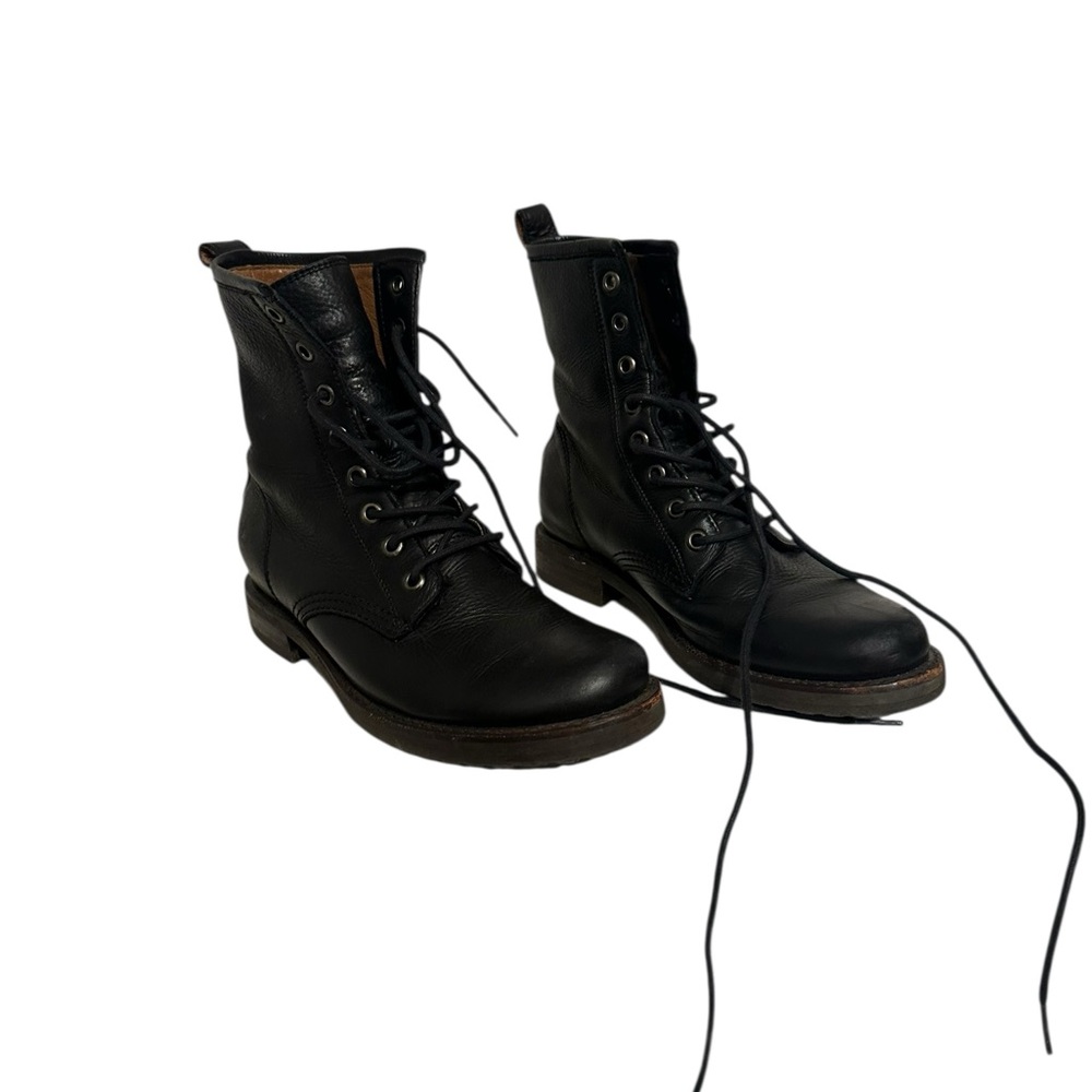 Stylish FRYE Black Leather Boots with Tan Lining